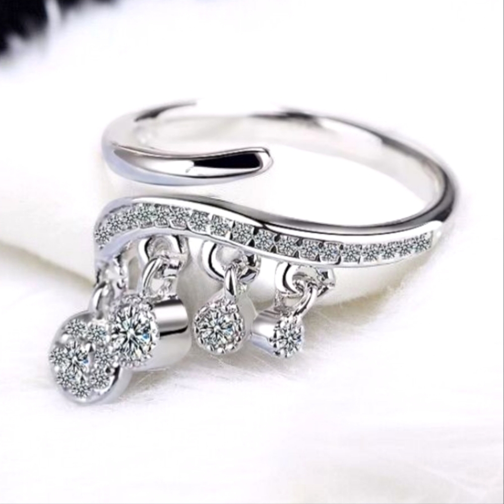 Luxury 925 Silver Zircon Charm Dangle Ring